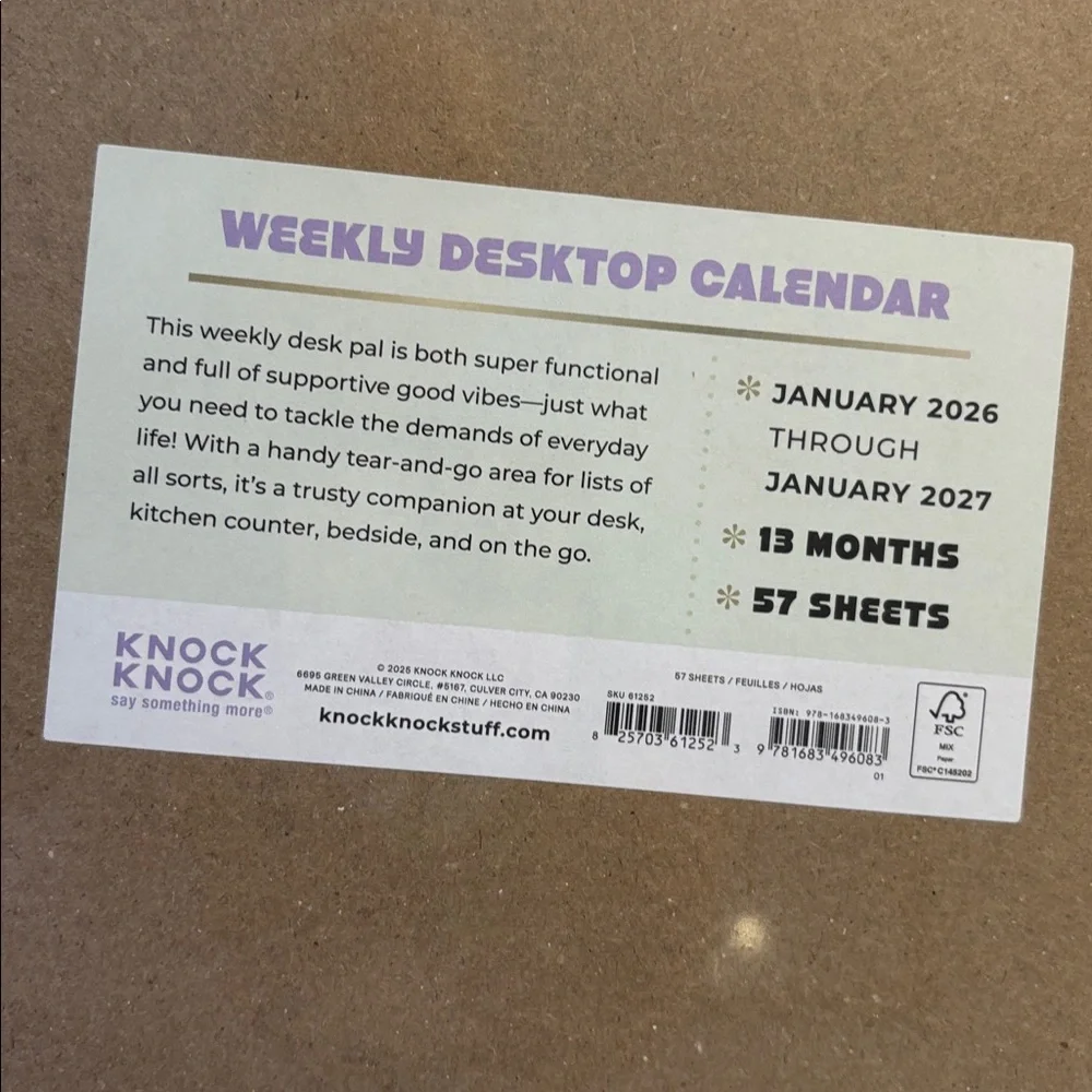 Knock Knock 2026 Desktop Calendar 13 Month Weekly Planner Pad